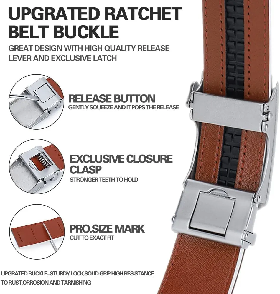 DOOPAI Belt Men, Ratchet Belt Dress Adjustable 1 3/8" Genuine Leather Designer Belt, Size Length Can be Cut, with Gift Box