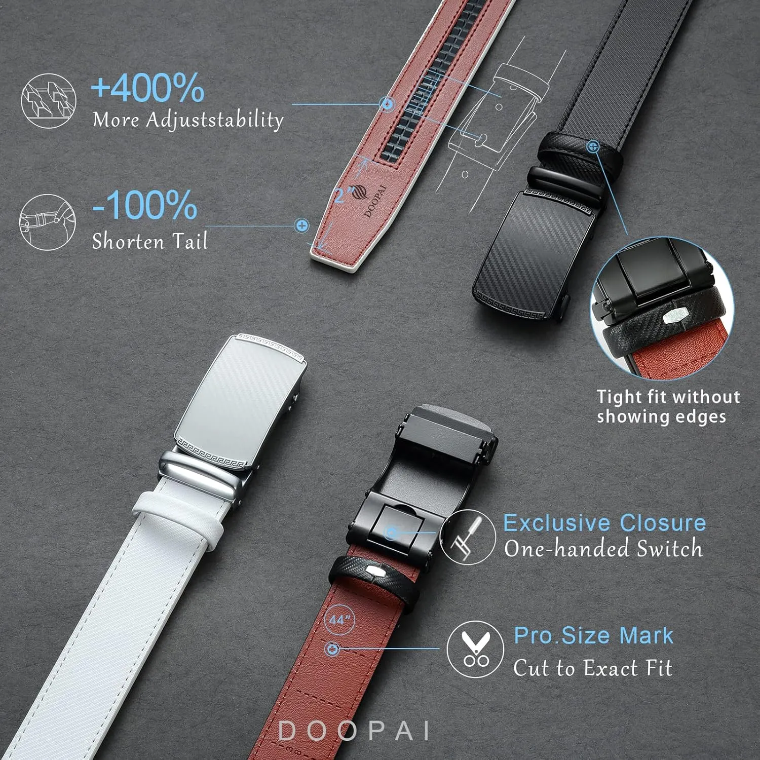 DOOPAI Belt Men, Ratchet Belt Dress Adjustable 1 3/8" Genuine Leather Designer Belt, Size Length Can be Cut, with Gift Box