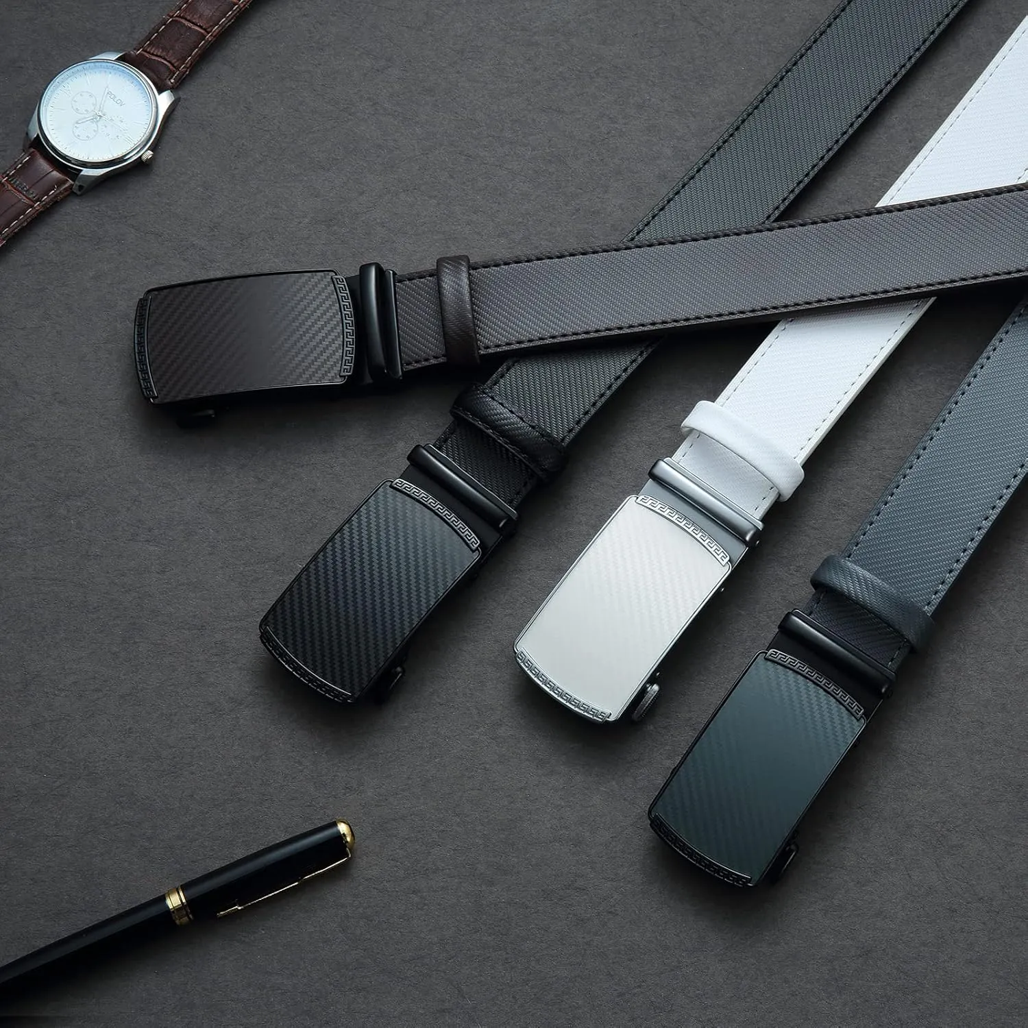 DOOPAI Belt Men, Ratchet Belt Dress Adjustable 1 3/8" Genuine Leather Designer Belt, Size Length Can be Cut, with Gift Box