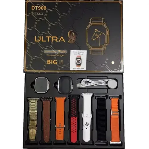 DT900 Ultra Smart Watch 49mm Display Smart Watch With 7 Straps & Crystal Case Dt 900