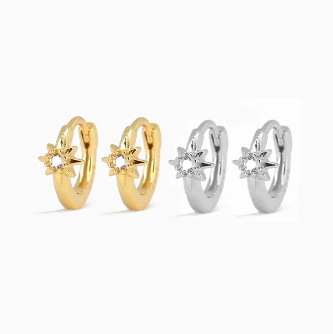 E168 celestial dainty starburst huggie earrings