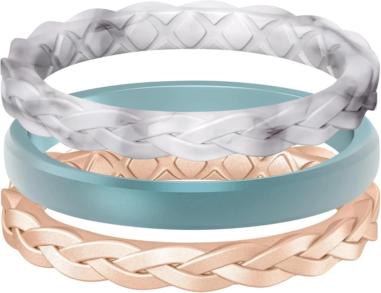 Egnaro Womens Silicone Thin and Stackable Bridal Ring Sets, Rubber Wedding Bands, Variety Multipack With Breathable Grooves Workout Accessories