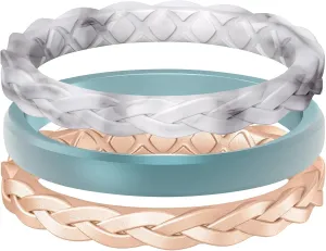 Egnaro Womens Silicone Thin and Stackable Bridal Ring Sets, Rubber Wedding Bands, Variety Multipack With Breathable Grooves Workout Accessories