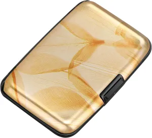 ELFISH Mini RFID Aluminum Wallet Credit Cards Holder Business Card Case Metal ID Case for Men Women(Autumn Leaves)