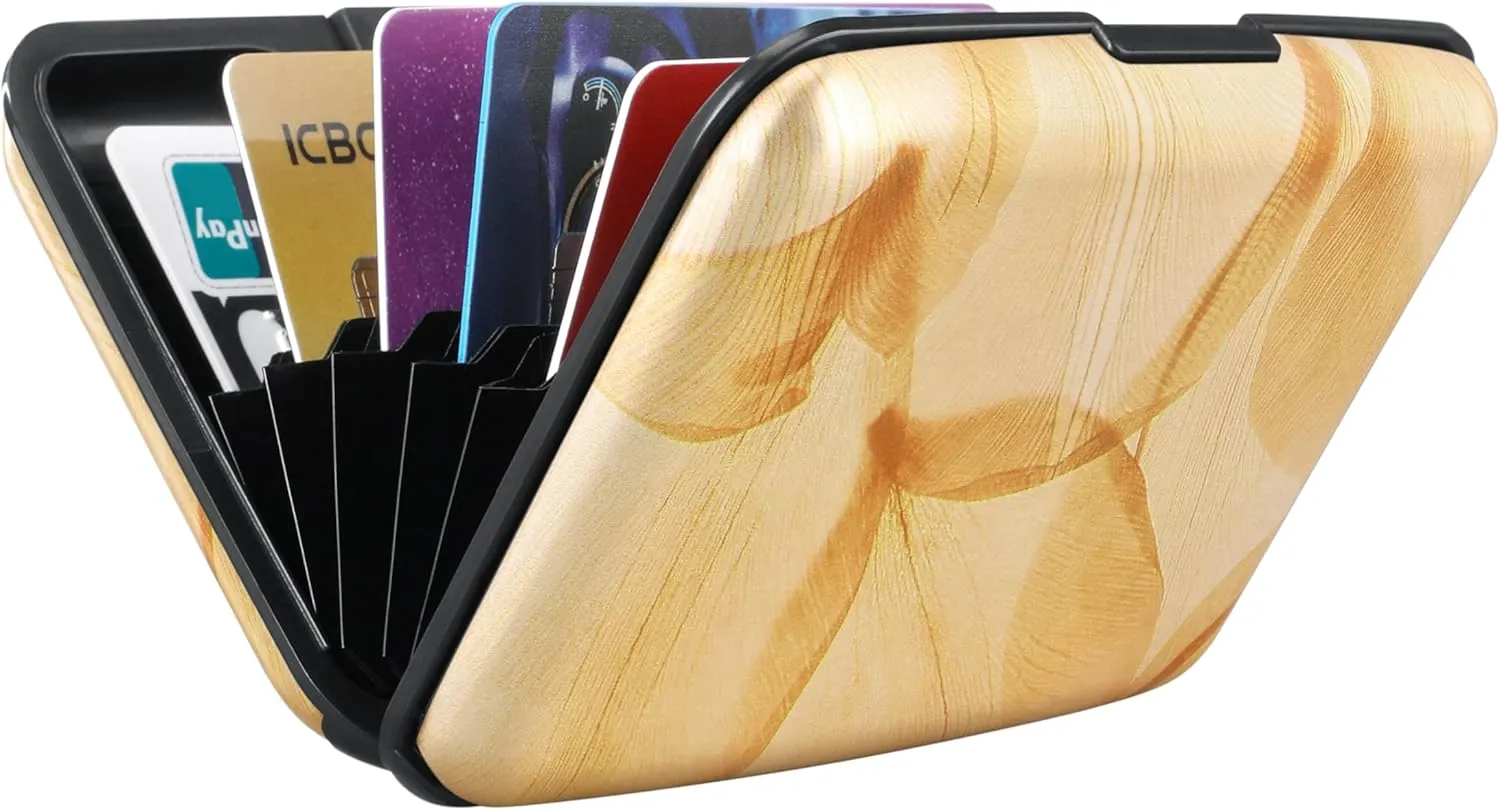 ELFISH Mini RFID Aluminum Wallet Credit Cards Holder Business Card Case Metal ID Case for Men Women(Autumn Leaves)