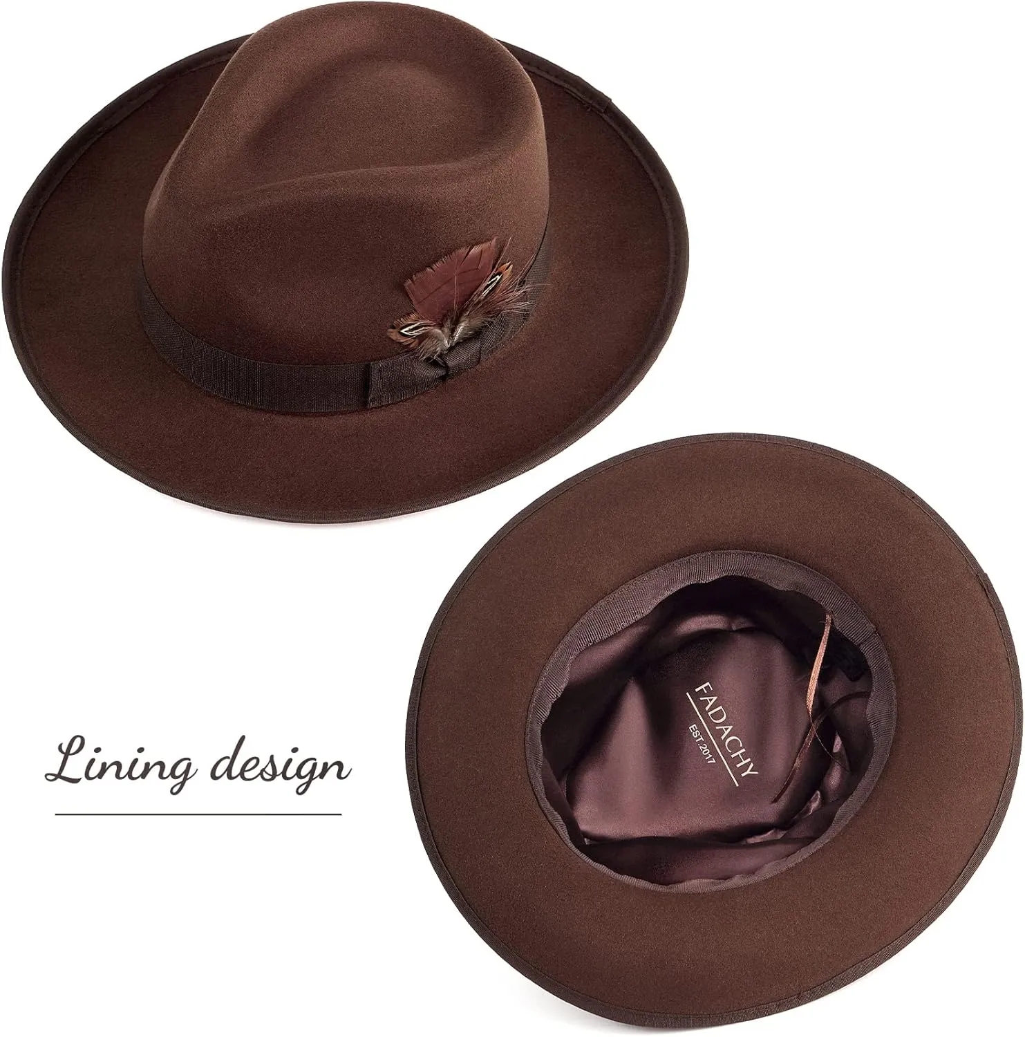 FADACHY Fedora Hats for Men & Women Wide Brim Felt Hat Dress Panama Trilby Hats
