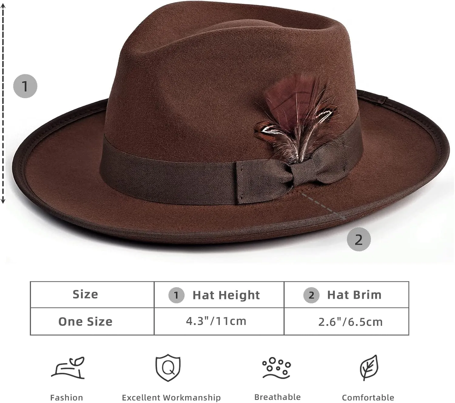 FADACHY Fedora Hats for Men & Women Wide Brim Felt Hat Dress Panama Trilby Hats