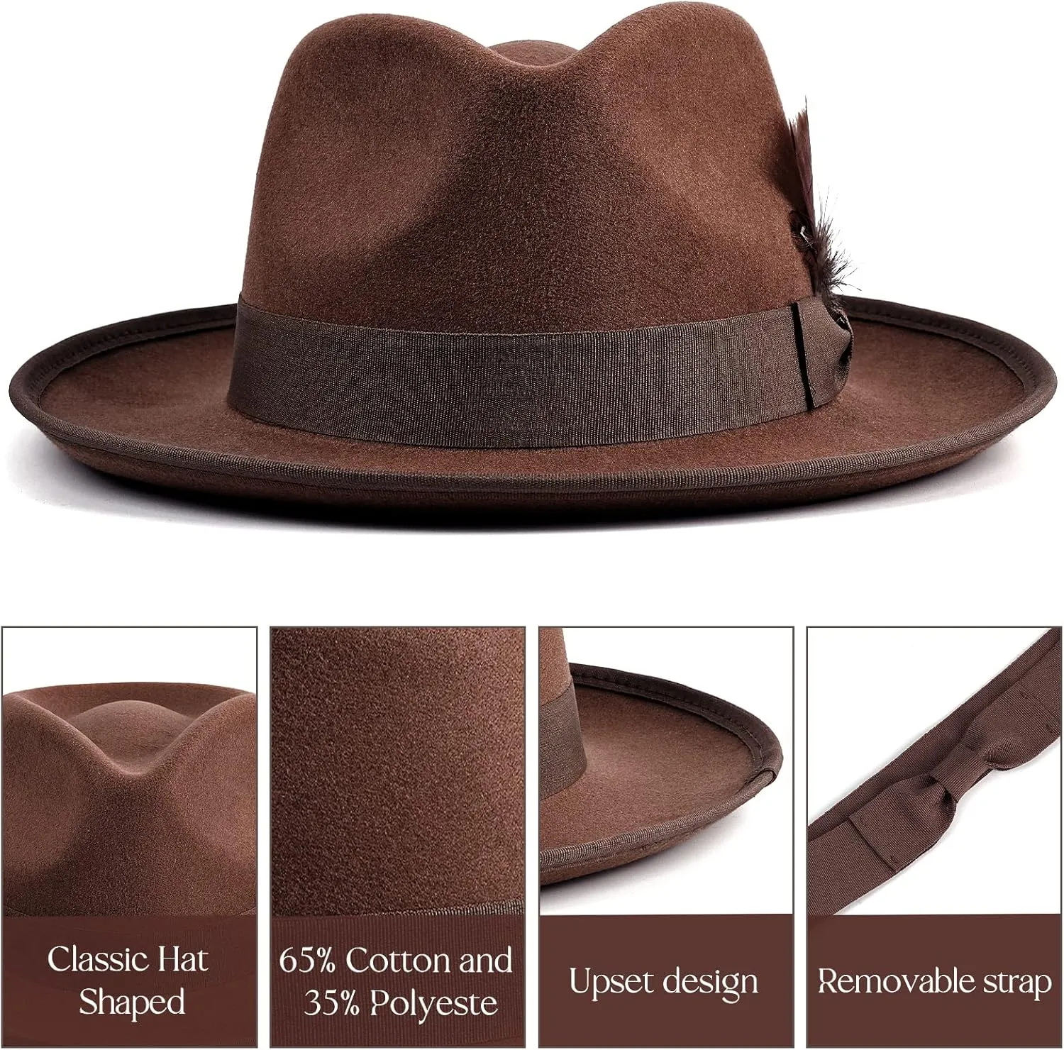 FADACHY Fedora Hats for Men & Women Wide Brim Felt Hat Dress Panama Trilby Hats