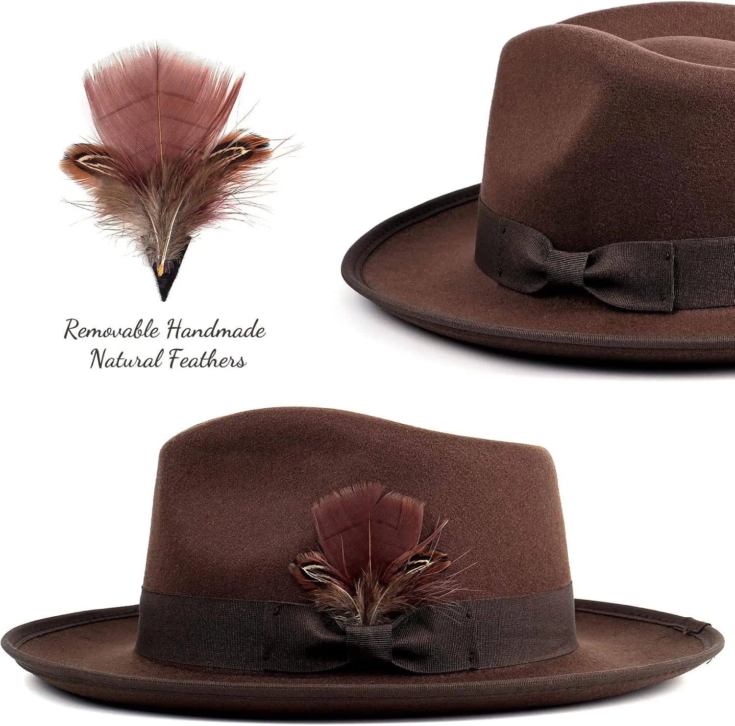 FADACHY Fedora Hats for Men & Women Wide Brim Felt Hat Dress Panama Trilby Hats