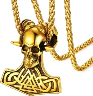 FaithHeart Viking Thor's Hammer Talisman Necklace for Men, Vintage Norse Mjolnir Amulet Pendant with Sturdy Wheat Chain, Stainless Steel Jewelry (Gift Box)