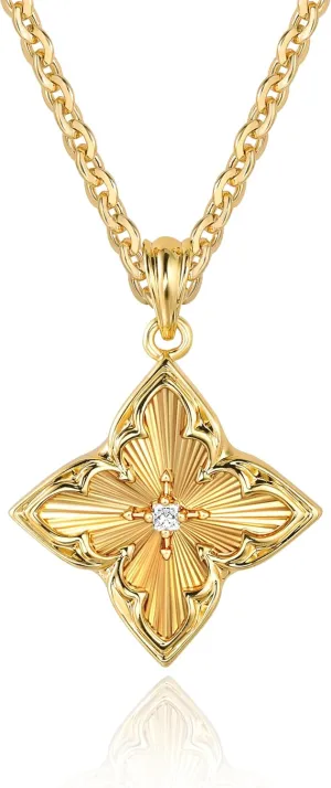Fettero Gold Clover Necklace for Women Dainty 14K Gold Plated CZ Pendant Necklace Adjustable Chain Choker Charm Colorful Clover Pendant Lucky Necklaces for Women Jewelry