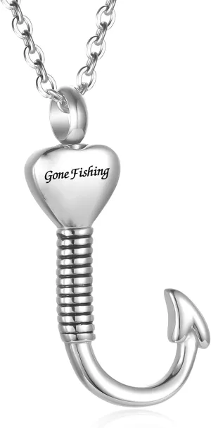 Fishing Hook Keepsake Jewelry 316L Stainless Steel Fish Hook Cremation Urn Necklace Pendant Ashes Urn Holder Memorial Jewelry Unisex
