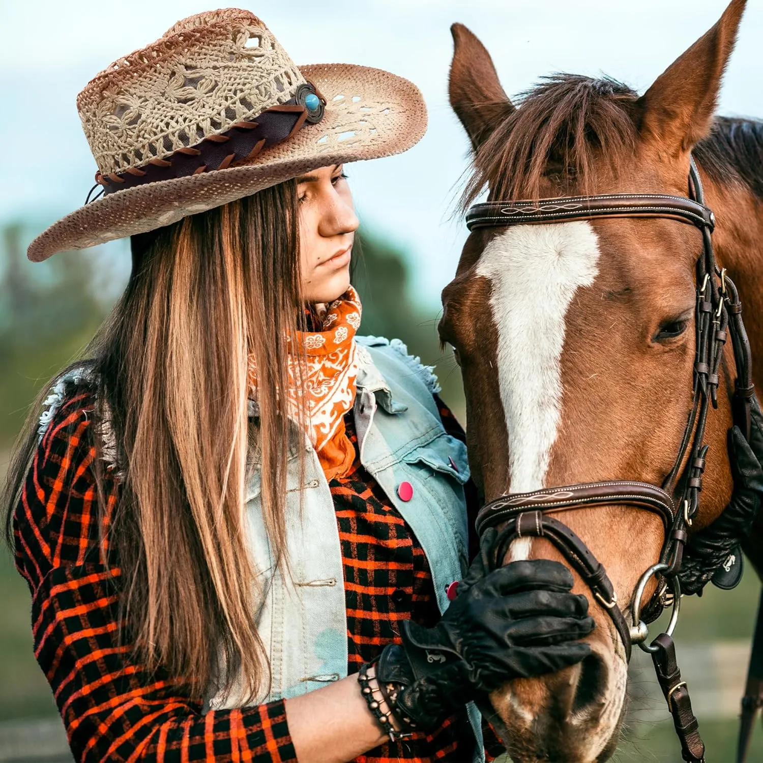 Funcredible Straw Cowboy Hat for Women - Straw Cowgirl Hat - Vintage Cowboy Hat with 3 Replaceable Hat Bands