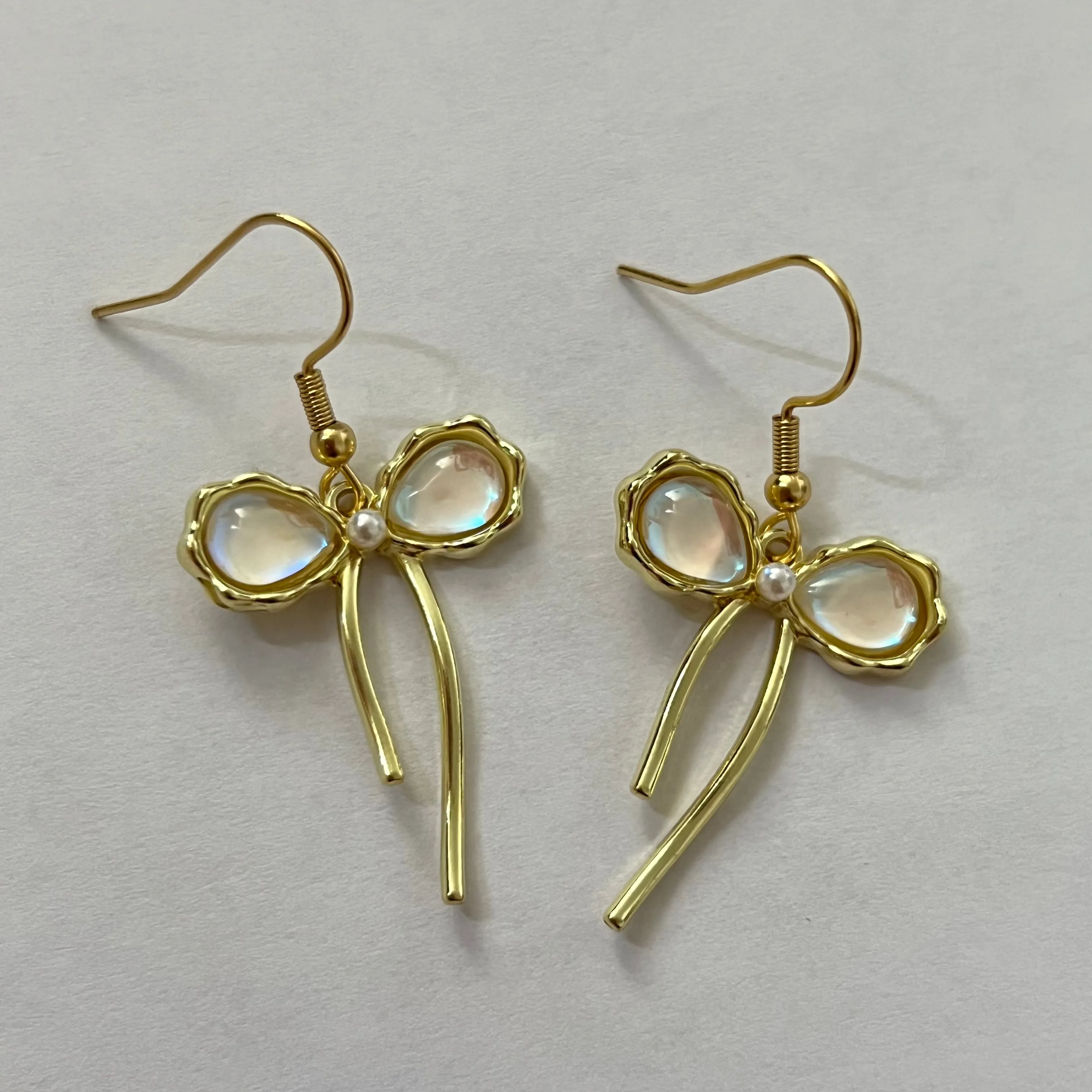 Gold Bow Iridescent Earrings
