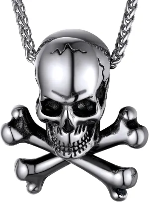 GoldChic Jewelry Skull Necklaces For Men, Stainless Steel Gothic Skeleton Necklace Viking Norse Runes Halloween Gifts for Man