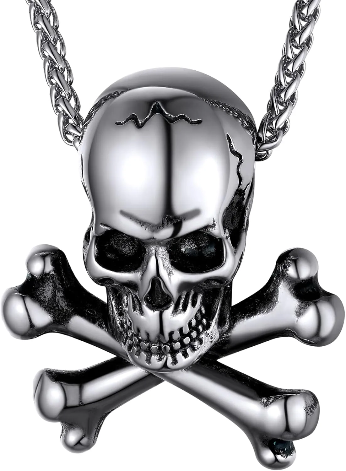 GoldChic Jewelry Skull Necklaces For Men, Stainless Steel Gothic Skeleton Necklace Viking Norse Runes Halloween Gifts for Man