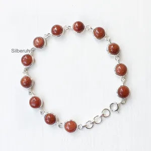 Golden Sunstone Round Silver Bracelet
