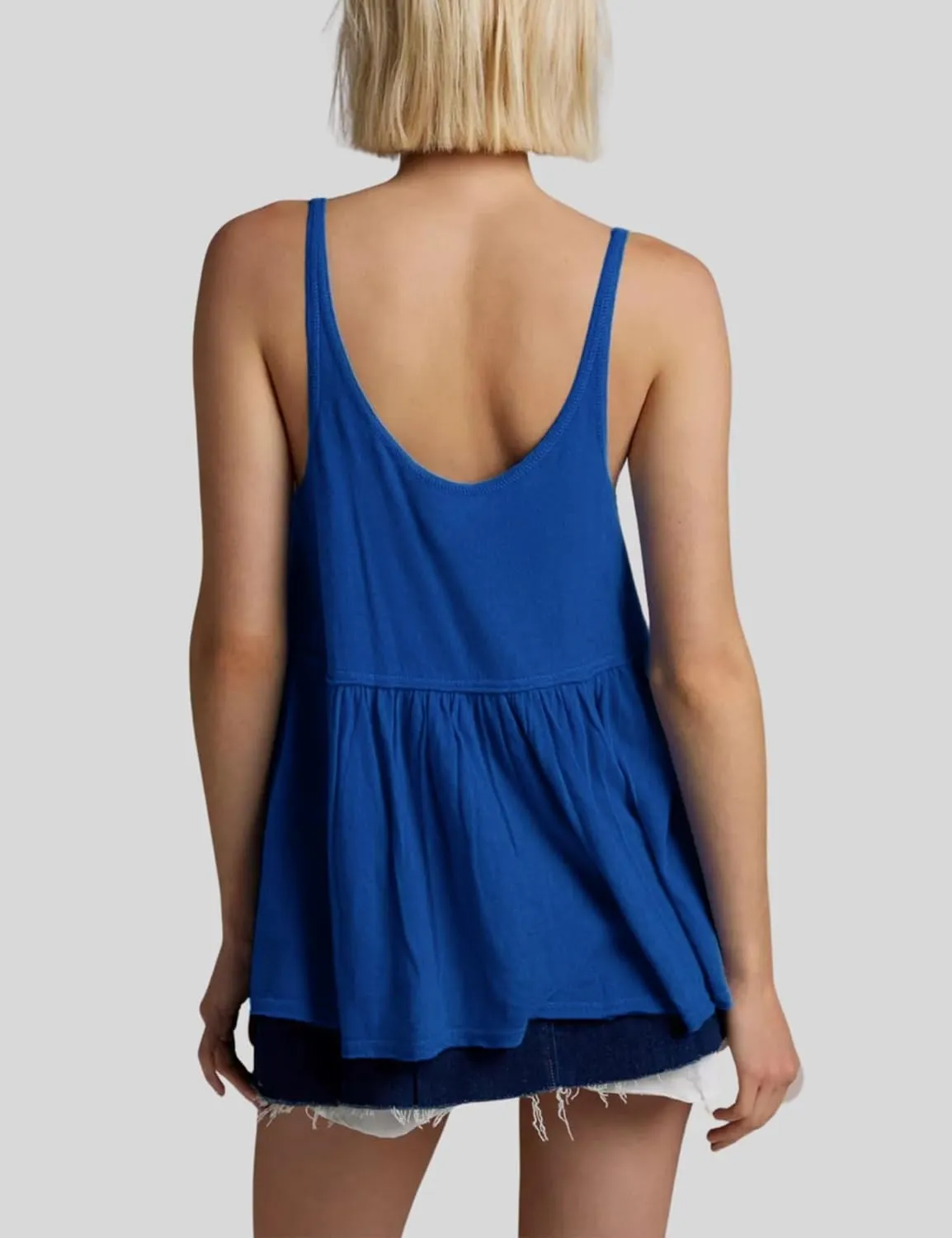 InterNos Women's Summer Flowy Tank Tops Sleeveless Strap Ruffle Shirts Babydoll Tunic Tank Peplum Tops