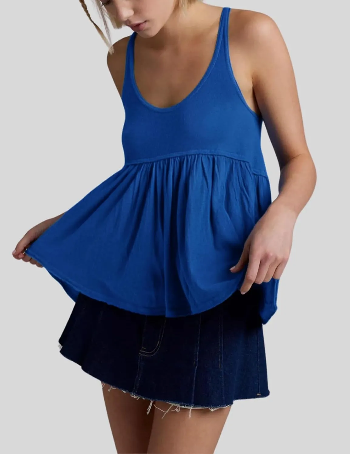 InterNos Women's Summer Flowy Tank Tops Sleeveless Strap Ruffle Shirts Babydoll Tunic Tank Peplum Tops