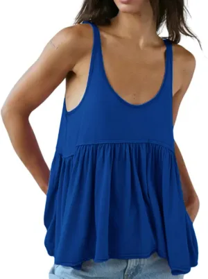 InterNos Women's Summer Flowy Tank Tops Sleeveless Strap Ruffle Shirts Babydoll Tunic Tank Peplum Tops