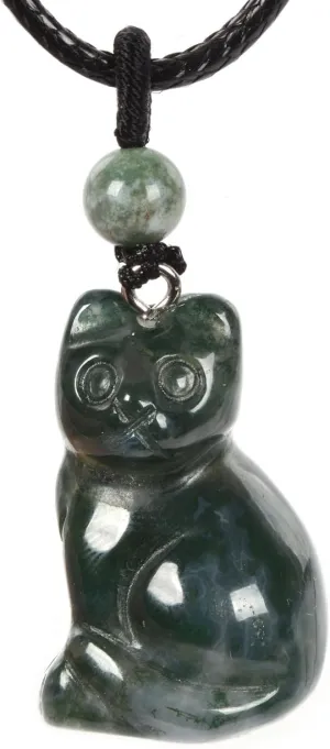 Justinstones Natural Gemstone Carved Cat Necklace 30mm Cute Animal Pendant Necklace Jewelry Gift 22 inch