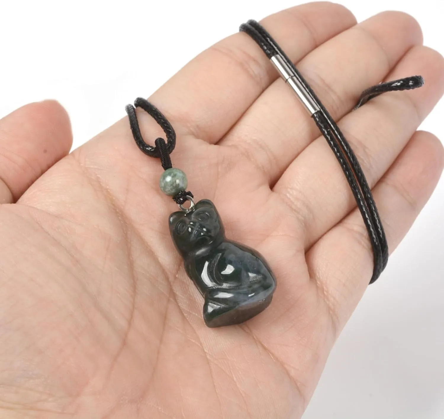 Justinstones Natural Gemstone Carved Cat Necklace 30mm Cute Animal Pendant Necklace Jewelry Gift 22 inch