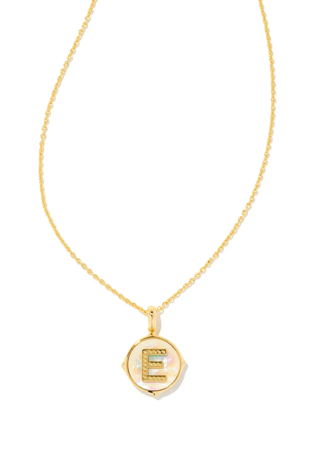 Kendra Scott: Letter E Gold Disk Pendant Necklace - Iridescent Abalone