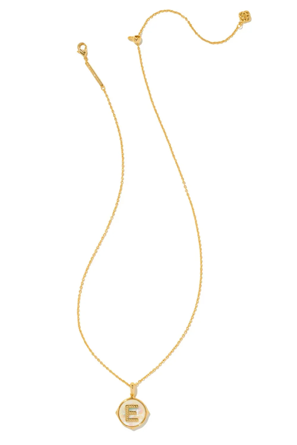 Kendra Scott: Letter E Gold Disk Pendant Necklace - Iridescent Abalone