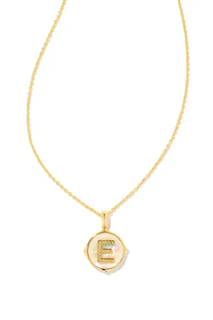 Kendra Scott: Letter E Gold Disk Pendant Necklace - Iridescent Abalone