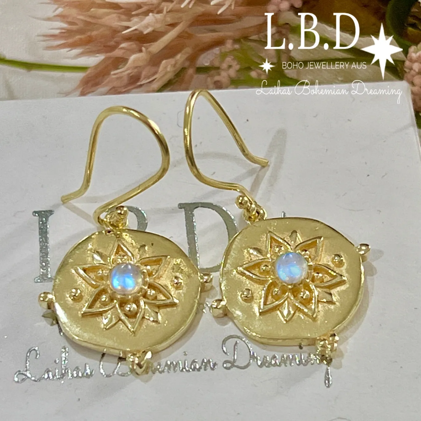 Laihas Large Vera May Gold Moonstone Earrings