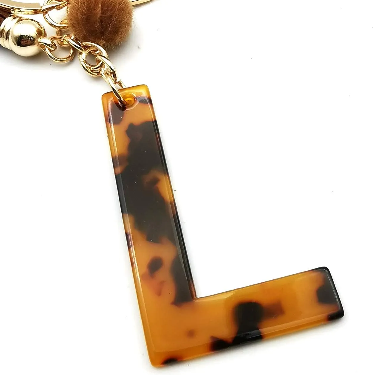 Leopard Alphabet Initial Letter Keychain Tassel Pendant Key Ring for Women Girls Purse Handbags