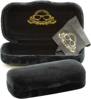 Medium Hard Shell Glasses Case with Cleaning Cloth - Black Velvet Protective Eyewear Case for Sunglasses & Reading Glasses - Lightweight, Crush-Resistant - Design for Men & Women