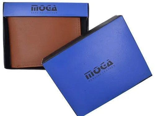 Moga Men's Bifold Genuine Leather Wallet With Double Center Flap And 3 ID Windows
