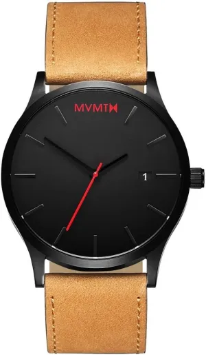 MVMT Classic Men's 45 MM Analog Black Tan Watch with Leather Strap