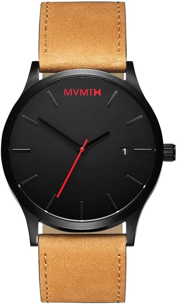 MVMT Classic Men's 45 MM Analog Black Tan Watch with Leather Strap