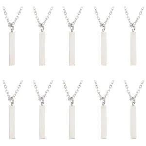 NICENEEDED 10 PCS Stainless Steel Bar Pendant Necklace, Cube Engraving Blanks Rectangle Pendant Necklace, Stick Pendant Chain Necklace Fashion Bar Necklaces for Men Women