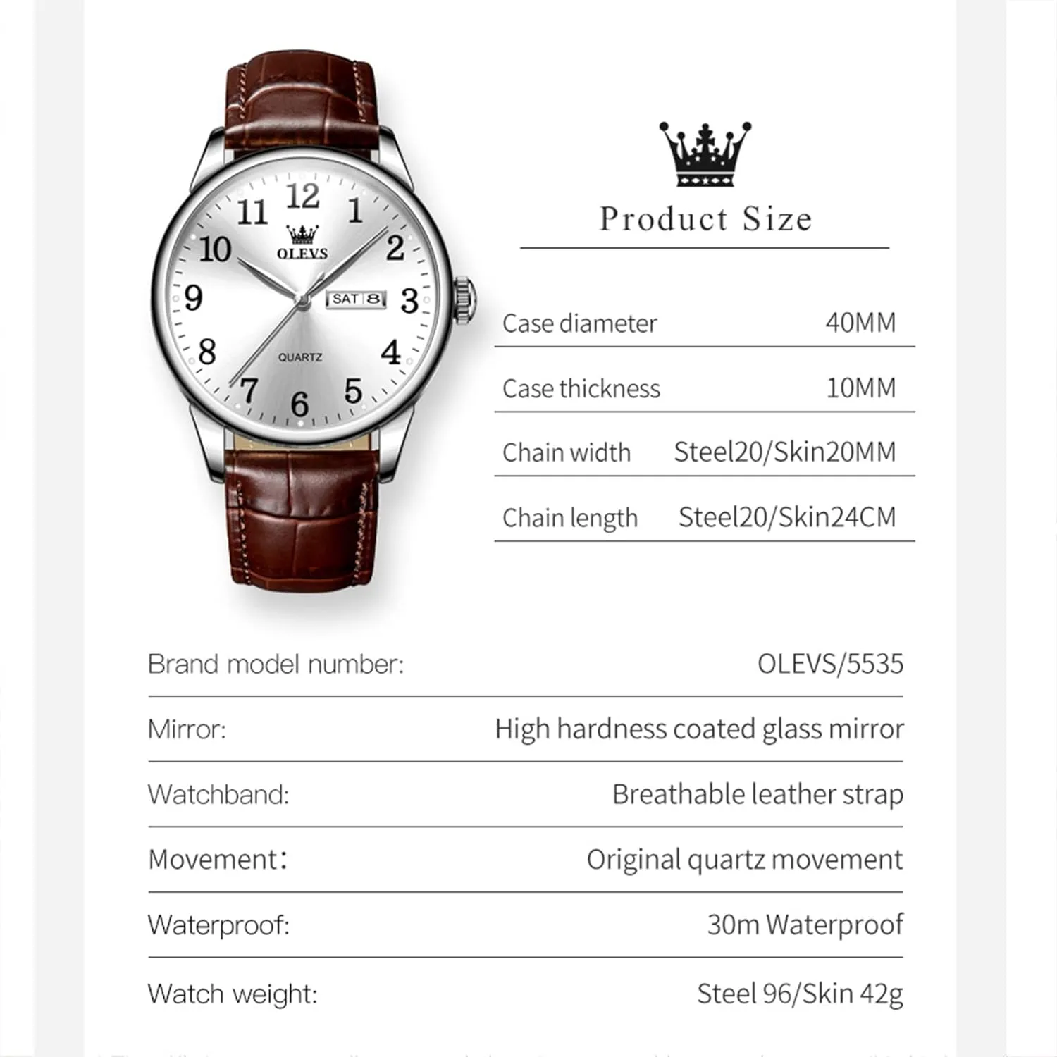 OLEVS Mens Watches with Leather Band Mens Leather Watch Classic Dress Luxury Watches for Men Waterproof Classy Quartz Analog Casual Watches Minimalist Simple Wristwatch relojes para Hombres