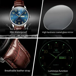 OLEVS Mens Watches with Leather Band Mens Leather Watch Classic Dress Luxury Watches for Men Waterproof Classy Quartz Analog Casual Watches Minimalist Simple Wristwatch relojes para Hombres