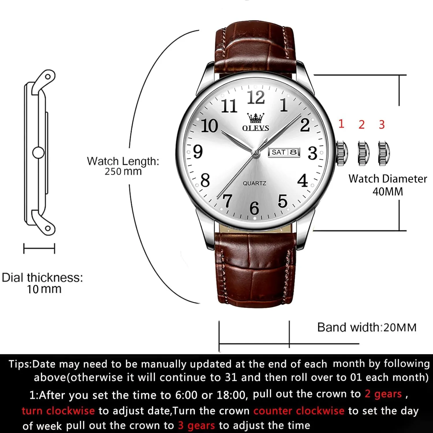OLEVS Mens Watches with Leather Band Mens Leather Watch Classic Dress Luxury Watches for Men Waterproof Classy Quartz Analog Casual Watches Minimalist Simple Wristwatch relojes para Hombres