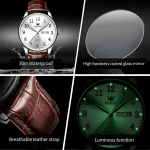 OLEVS Mens Watches with Leather Band Mens Leather Watch Classic Dress Luxury Watches for Men Waterproof Classy Quartz Analog Casual Watches Minimalist Simple Wristwatch relojes para Hombres