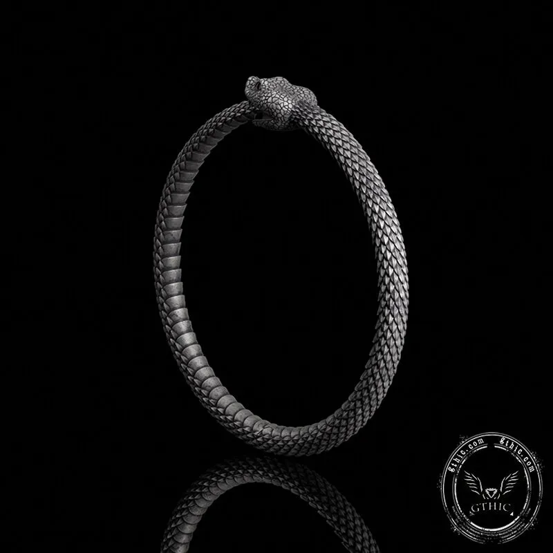 Ouroboros Symbol Sterling Silver Snake Bracelet