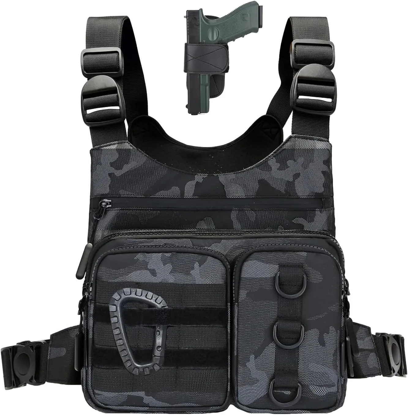 Outdoor Chest Bag for Men, Lightweight Running Vest with Water Bottle Pocket, EDC Chest Pack for Hiking, Cycling