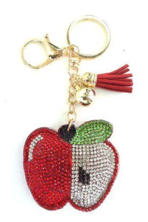 Perfect For The Teacher In Your Life. Crystal Embellished Apple Key Chain With Tassel.