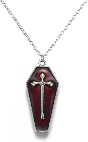 POYAMUSE Red Coffin Pendant Necklace - Gothic Cross Pattern Vampire Cosplay Jewelry for Halloween Party