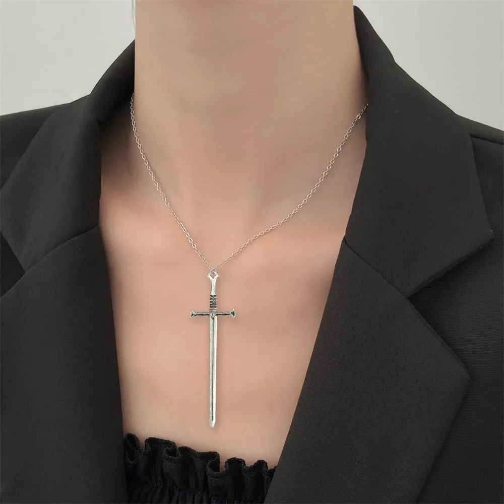 Punk Sword Cross Pendant Necklace Retro Gothic Long Dagger Knife Necklace Hip Hop Jewlry for Men Women