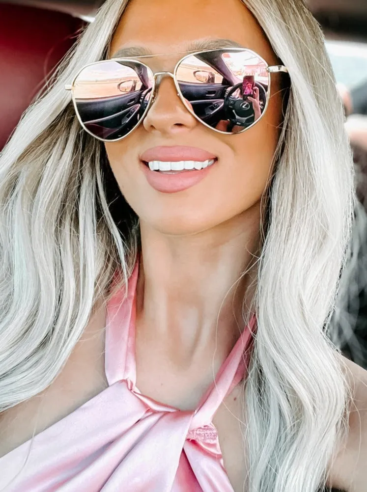 Ready To Ride Polarized Mirrored Aviator Sunglasses (Gold/Pink)