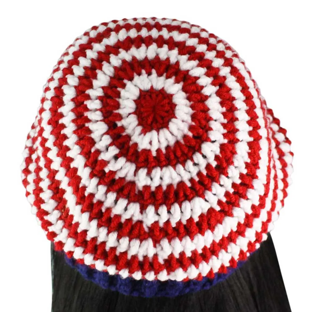 Red White Blue Crochet Beanie Hat with Band Med/Lg - JMCH54ML