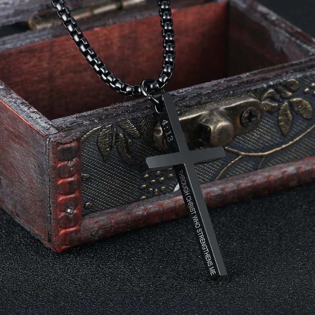 Rehoboth Cross Pendant Necklaces for Men Women Philippians 4:13 Bible Verse I Can Do All Things Stainless Steel Chain 16/20/24/28 Inchs Black Silver Gold