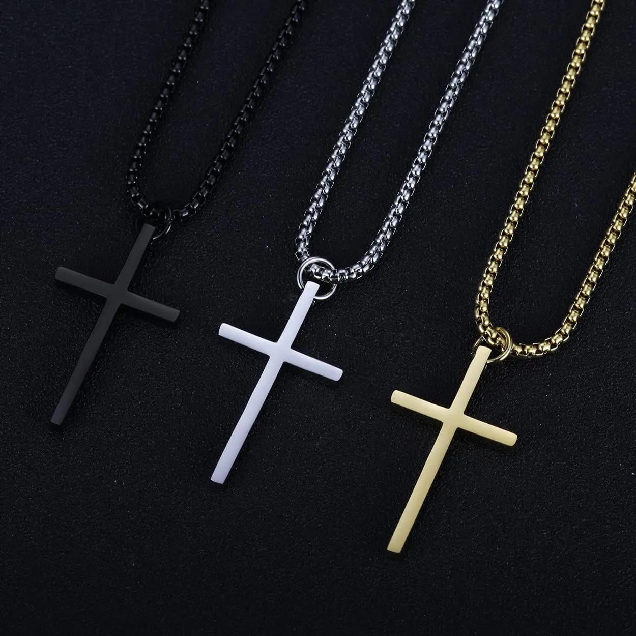 Rehoboth Cross Pendant Necklaces for Men Women Philippians 4:13 Bible Verse I Can Do All Things Stainless Steel Chain 16/20/24/28 Inchs Black Silver Gold