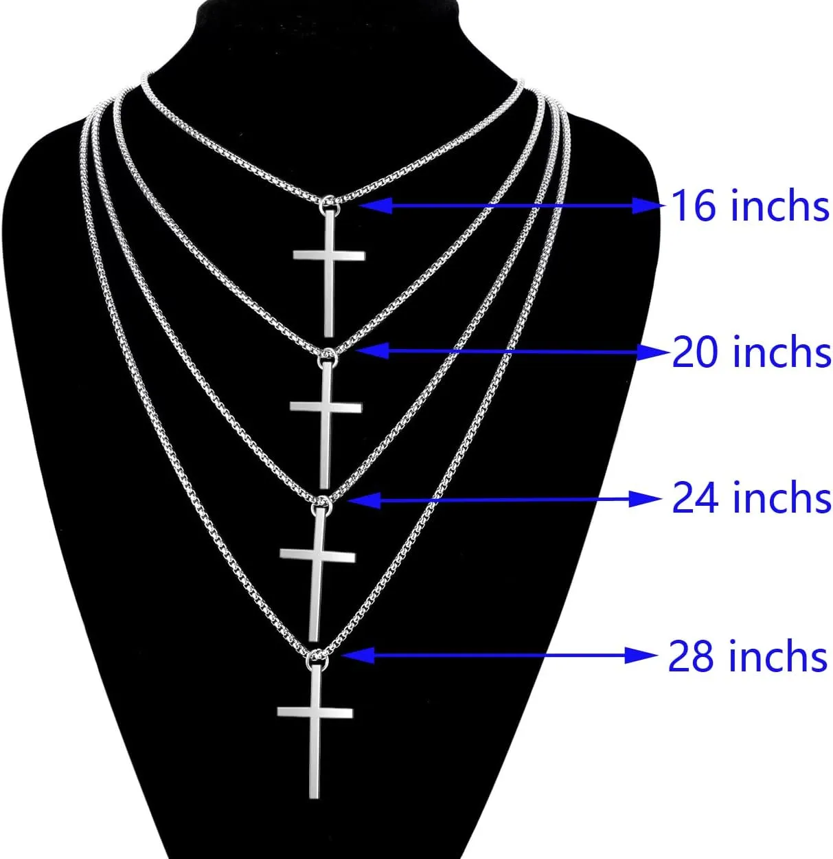 Rehoboth Cross Pendant Necklaces for Men Women Philippians 4:13 Bible Verse I Can Do All Things Stainless Steel Chain 16/20/24/28 Inchs Black Silver Gold